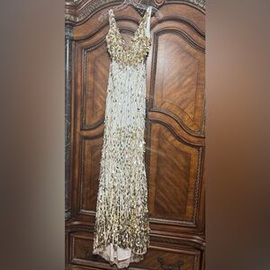 Elegant White and Gold Sequin Gown